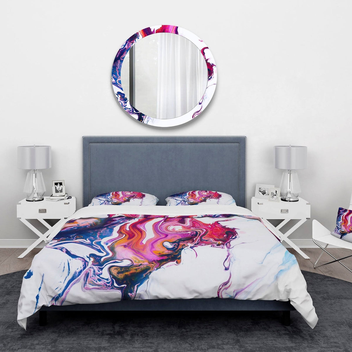 King Purple Pink Blue Marble Bedding Set Duvet Cover with 2 Shams A9335