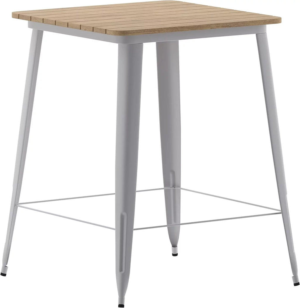 Indoor/Outdoor Bar Top Table Brown Resin Silver Steel F256701