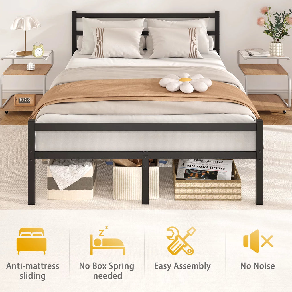 Queen Size Metal Platform Bed Frame with Headboard and Footboard N56421