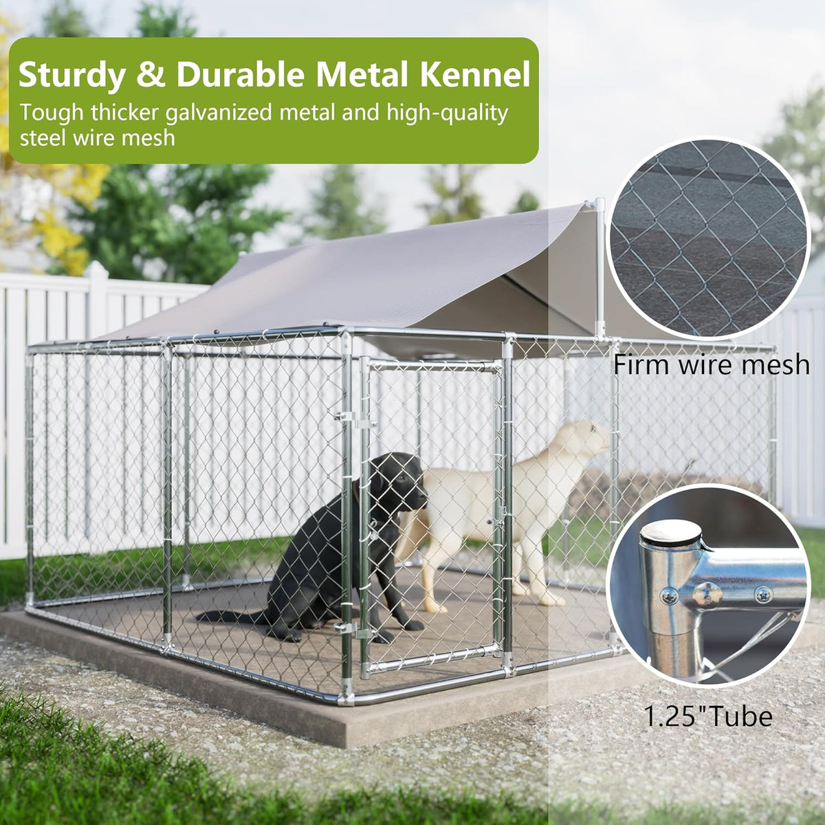 7.5' x 7.5' Large Outdoor Dog Kennel with WaterProof UV-Resistant Cover M465833