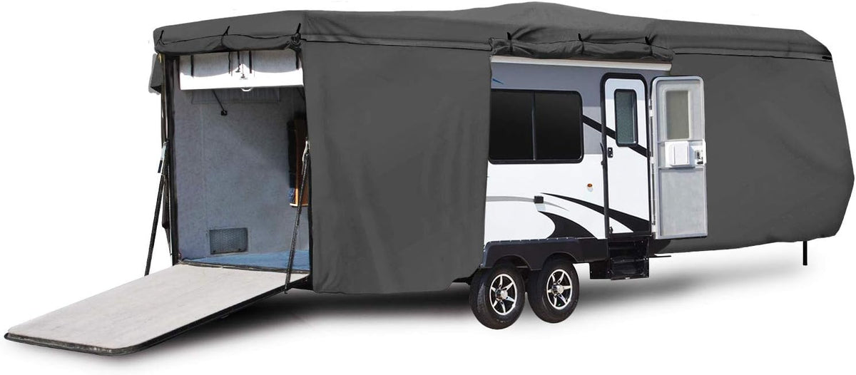 Waterproof RV Travel Trailer Cover Fits 14'-16' with Zippered Panels E392
