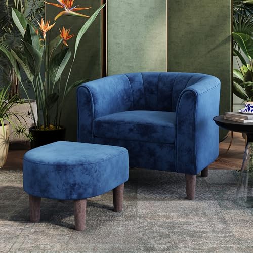 Olive Green Velvet Accent Chair with Ottoman L70887