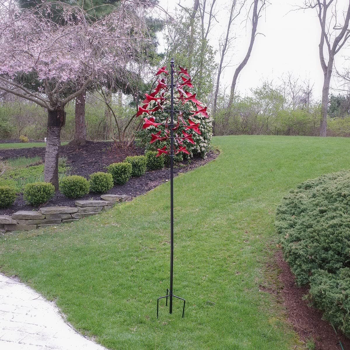 Large Red Cardinal Metal Wind Spinner 3D Bird Sculpture Kinetic Garden Yard Art O8590