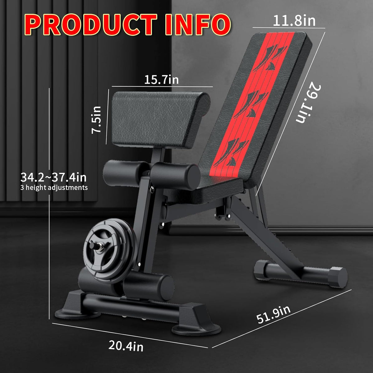 Adjustable Weight Bench 660 Lbs Incline Decline Flat C456