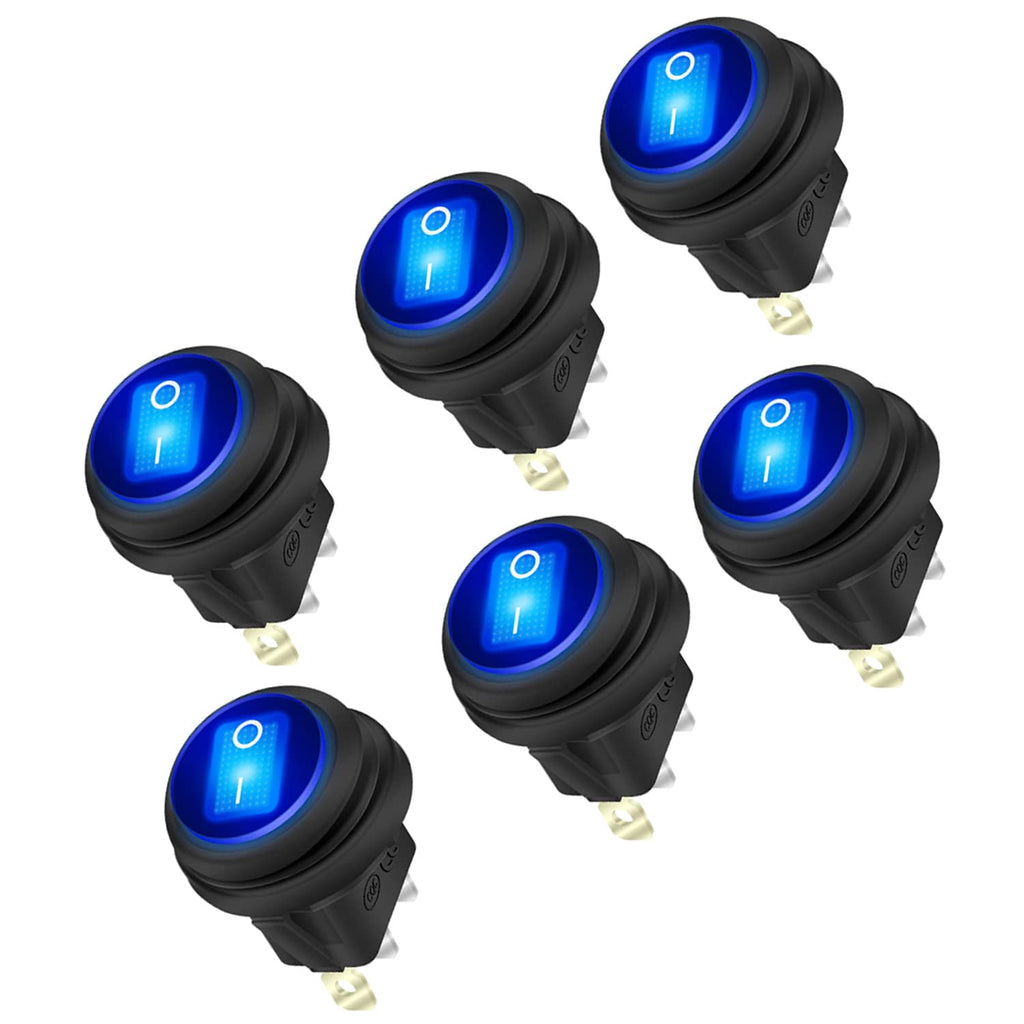6Pcs LED Rocker Switch 12V 20A 3pin 2 Position Spst Waterproof Toggle Switch with 20mm/0.8Mounting Hole，On Off Switch for Marine Cars Ships Trucks(Red) R2565