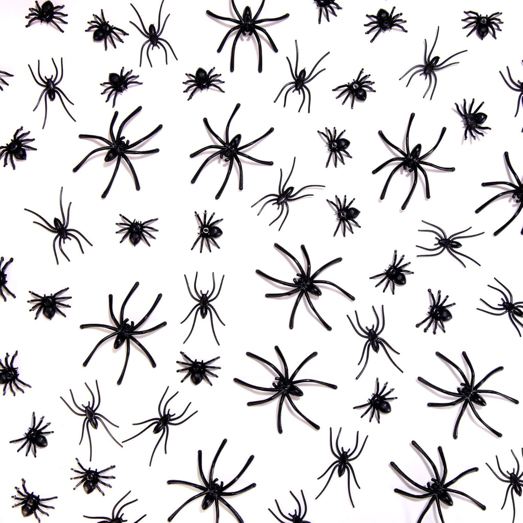 120 Pieces Black Plastic Spiders 3 Sizes P405