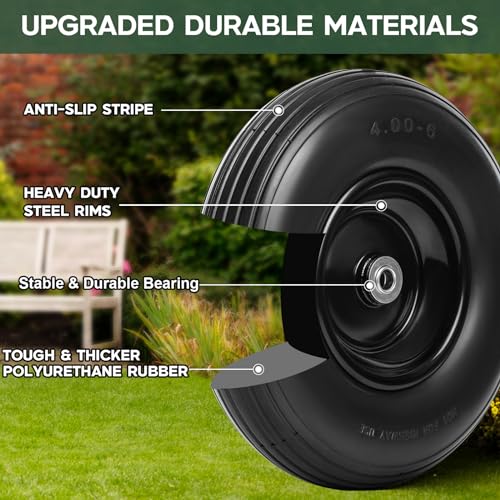 13 Inch Solid Flat Free Replacement Tires and Wheels 4.00-6 with 5/8'' Axle Bore Hole Q90949