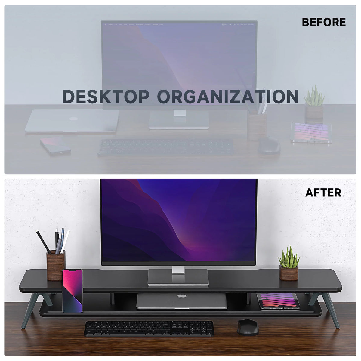 42.5 Inch Dual Monitor Stand Riser Desk Shelf with Storage Organizer Q176735