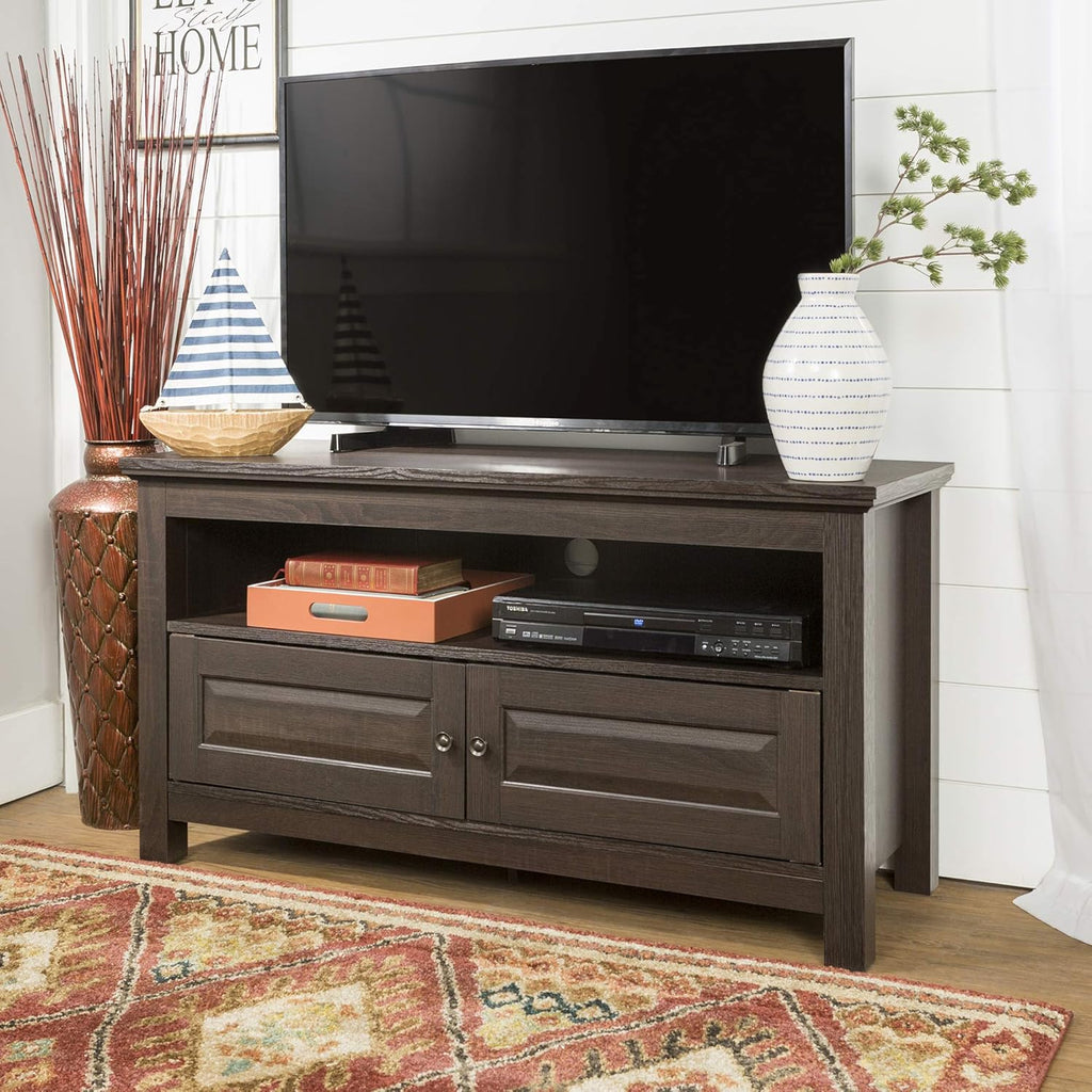 44 Inch Espresso Brown Wood TV Stand with Storage Cabinet O744
