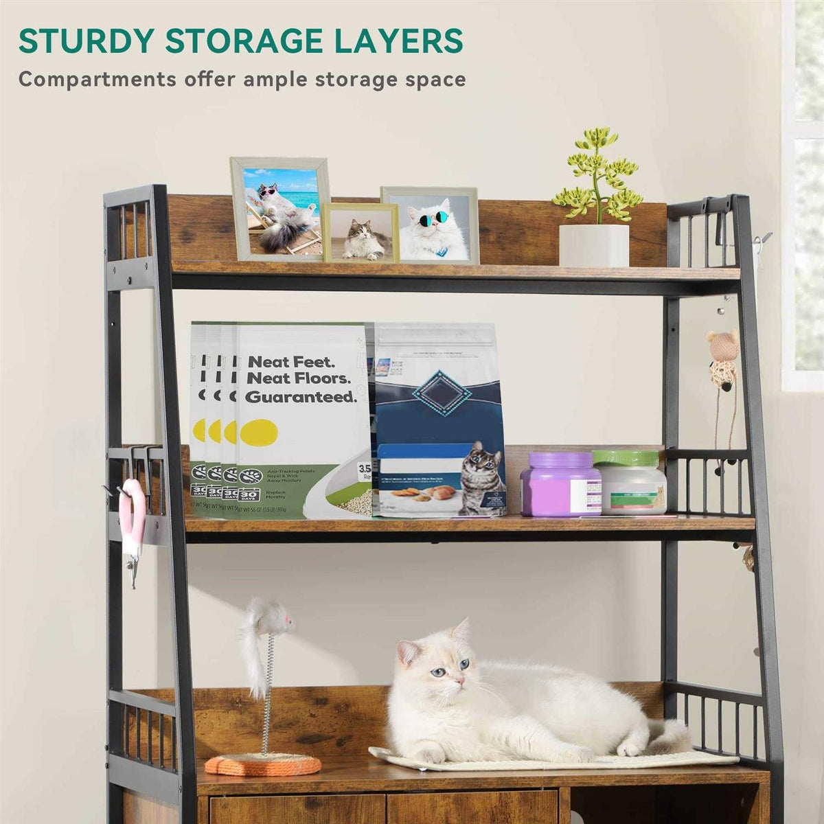 Cat Litter Box Enclosure with Storage Shelves Wooden Large Litter Box Furniture Q428