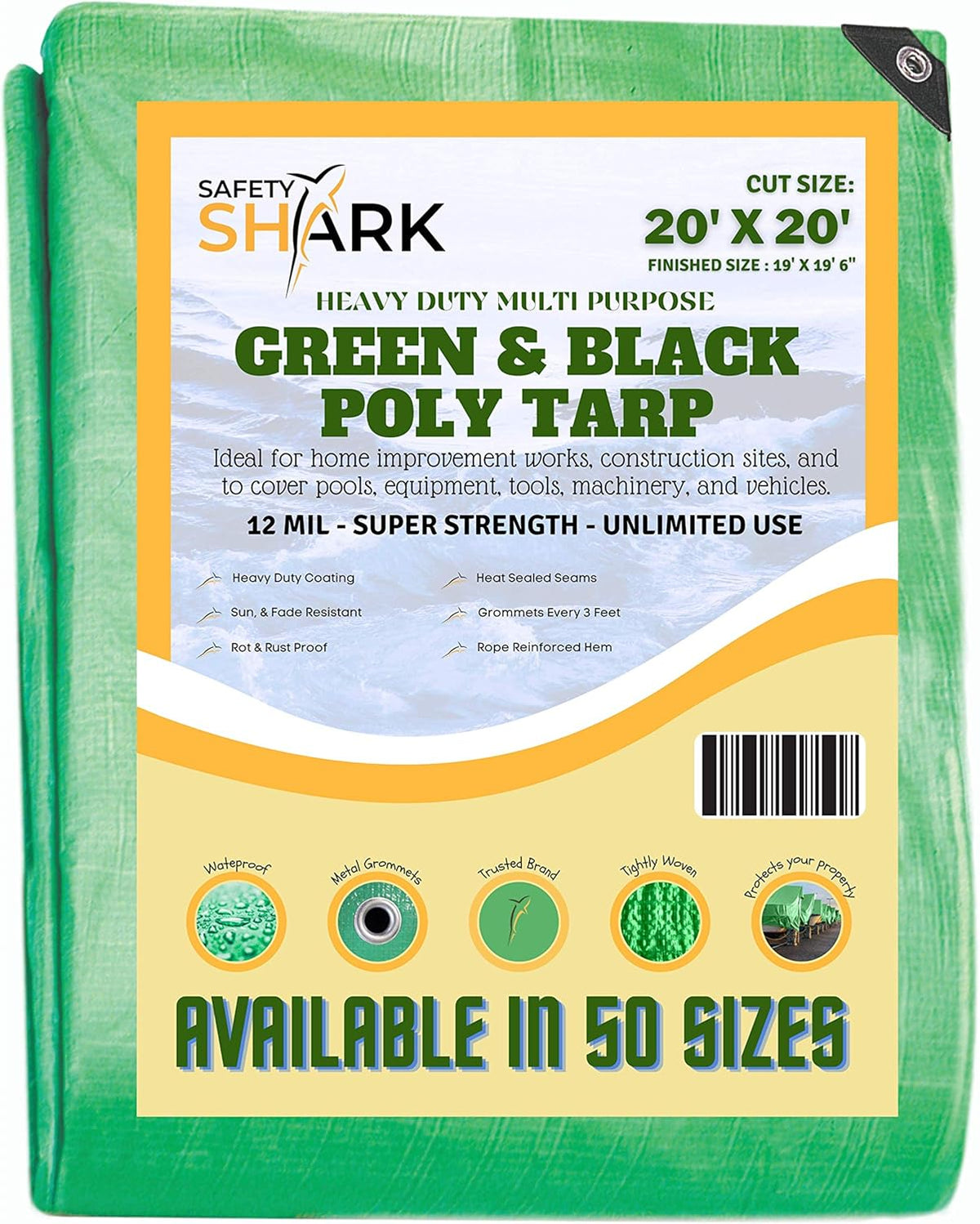Heavy Duty Waterproof 20x20 Feet 5 Mil Poly Tarp with Metal Grommets A92614