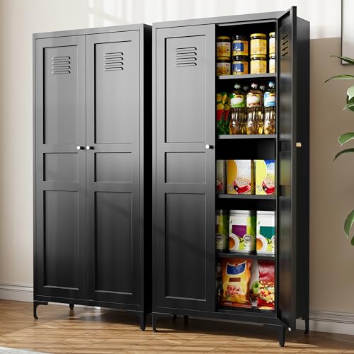 Black 61 inch Metal Pantry Storage Cabinet with Adjustable Shelves B75191