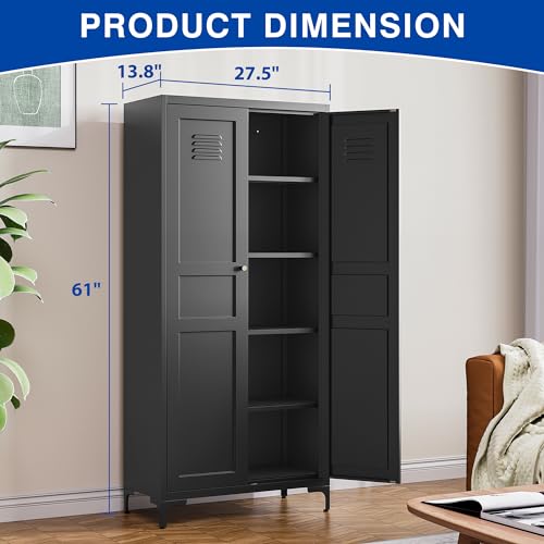 Black 61 inch Metal Pantry Storage Cabinet with Adjustable Shelves B75191