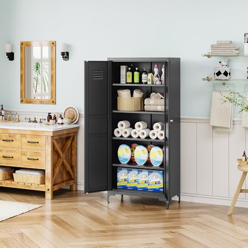 Black 61 inch Metal Pantry Storage Cabinet with Adjustable Shelves B75191