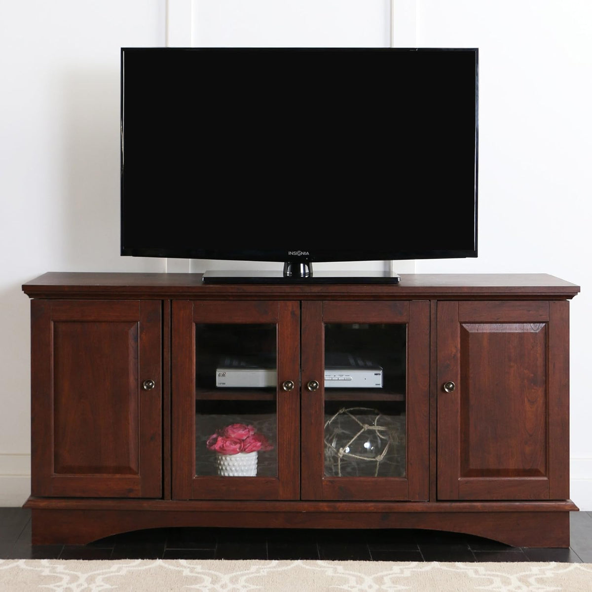 44 Inch Espresso Brown Wood TV Stand with Storage Cabinet O744