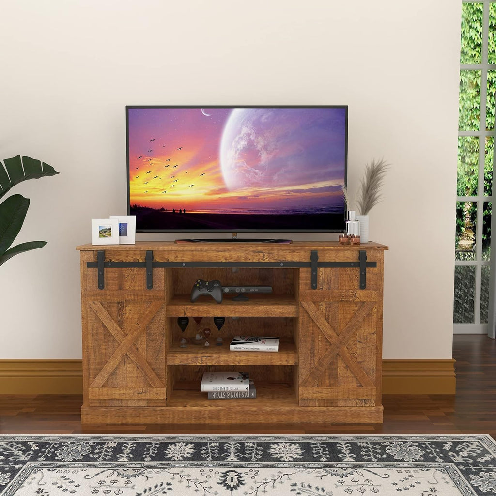 Modern Farmhouse Sliding Barn Door TV Stand up to 60 Inches T5722