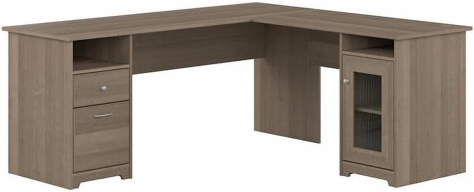 72W L Shaped Computer Desk with Storage in Ash Gray Engineered Wood M769