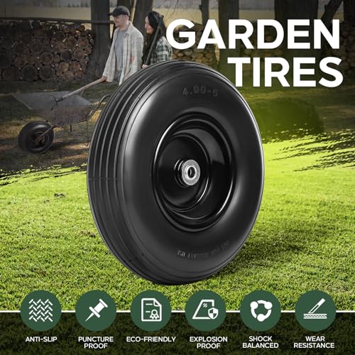 13 Inch Solid Flat Free Replacement Tires and Wheels 4.00-6 with 5/8'' Axle Bore Hole Q90949