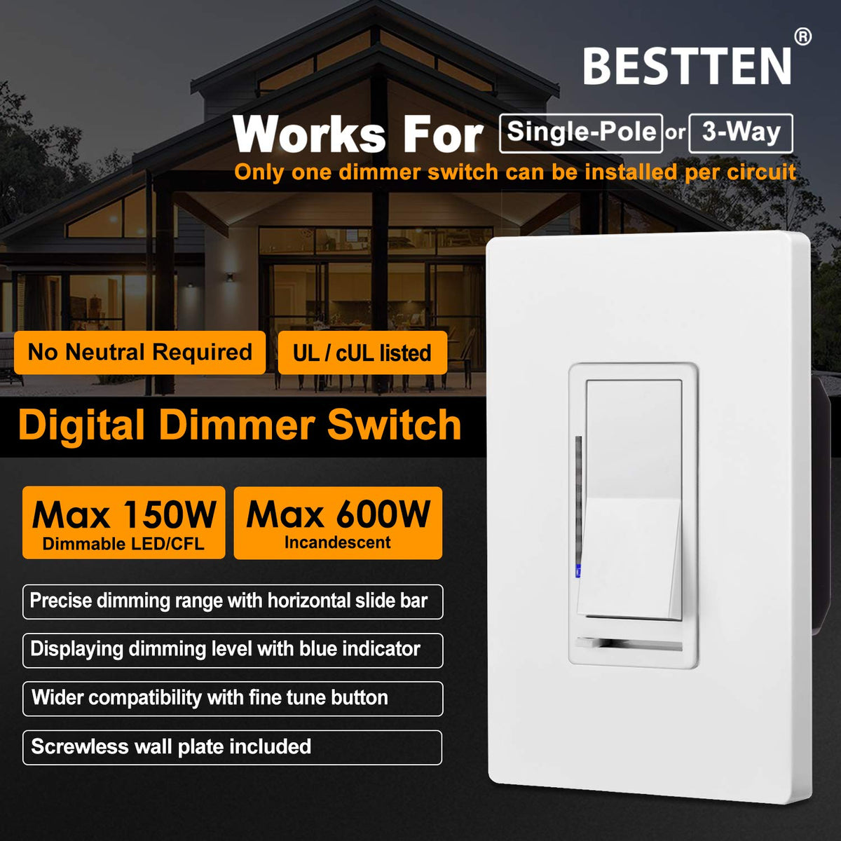 5 Pack White Digital Dimmer Switch U259