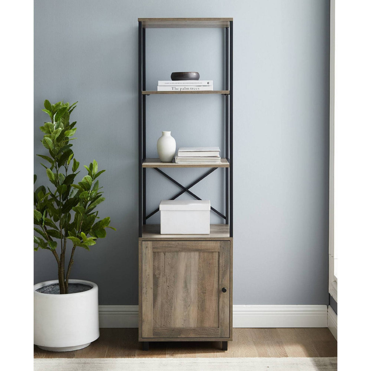 64x22 Storage Shelf with Cabinet Gray Wash B836379
