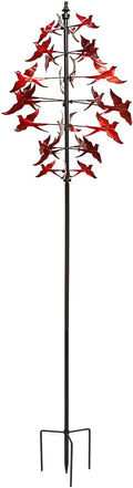 Large Red Cardinal Metal Wind Spinner 3D Bird Sculpture Kinetic Garden Yard Art O8590