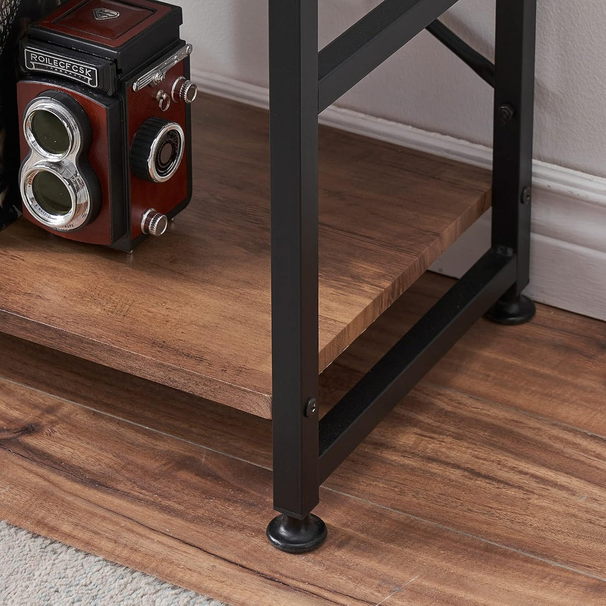 2 Tier Rustic Brown Bookshelf with Metal Frame Y245