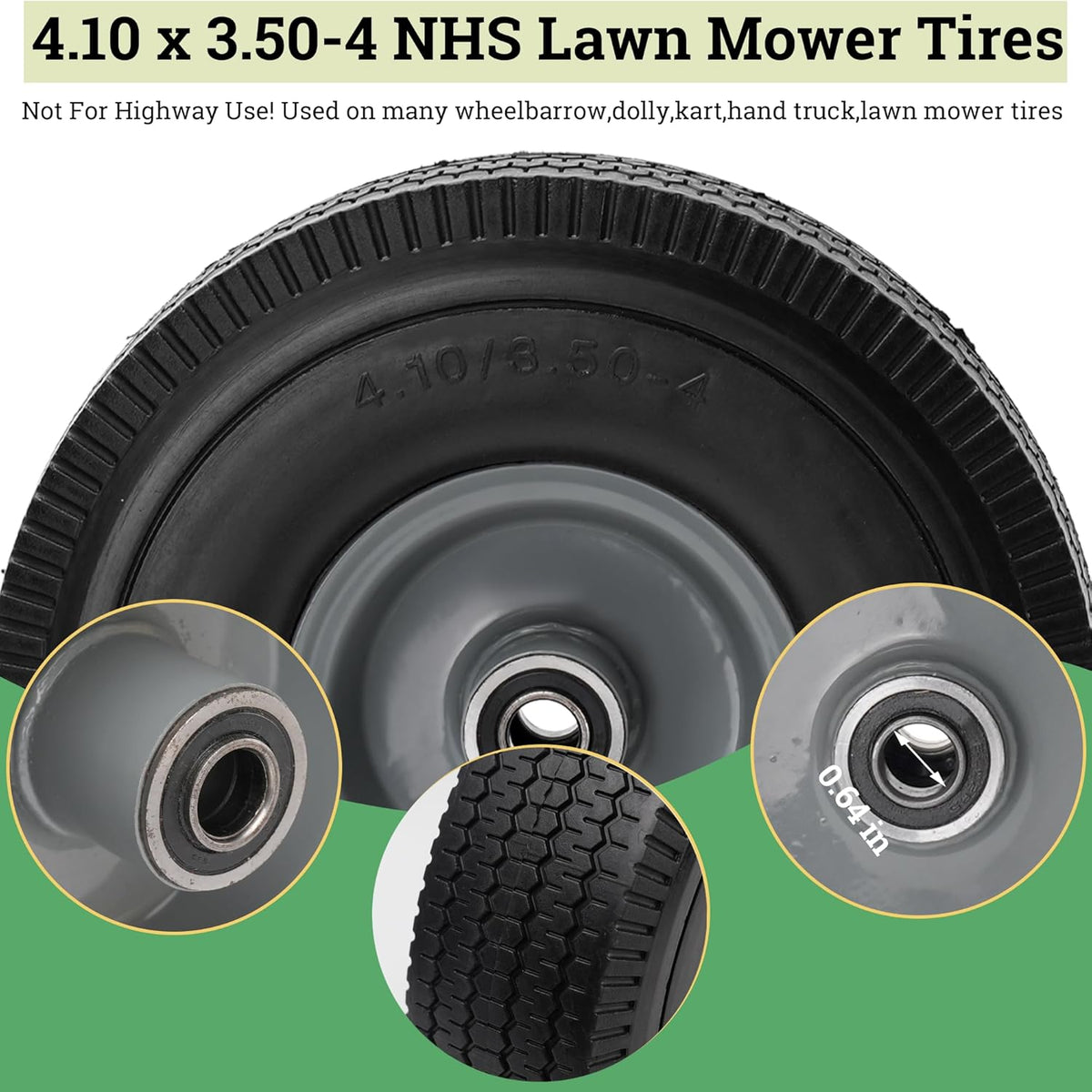 10x3.50-4" Solid Heavy Duty PU Tire and Wheel with 5/8" Axle Bore Hole, 2.2" Offset Hub H566