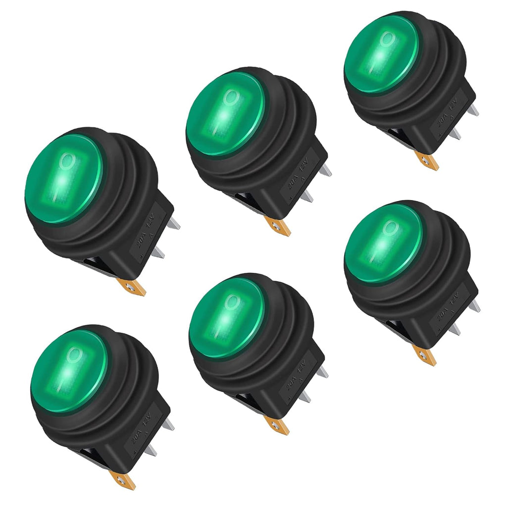 6Pcs LED Rocker Switch 12V 20A 3pin 2 Position Spst Waterproof Toggle Switch with 20mm/0.8Mounting Hole，On Off Switch for Marine Cars Ships Trucks(Red) R2565