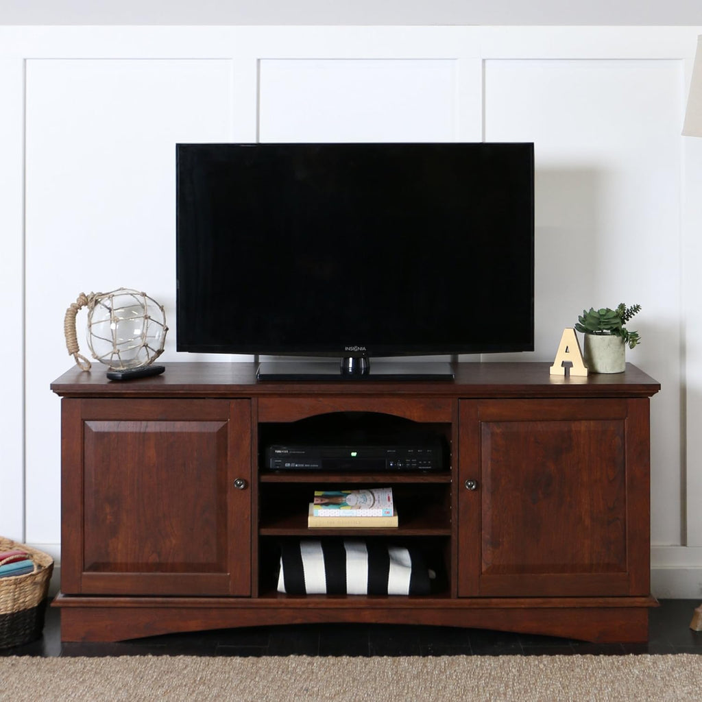 44 Inch Espresso Brown Wood TV Stand with Storage Cabinet O744