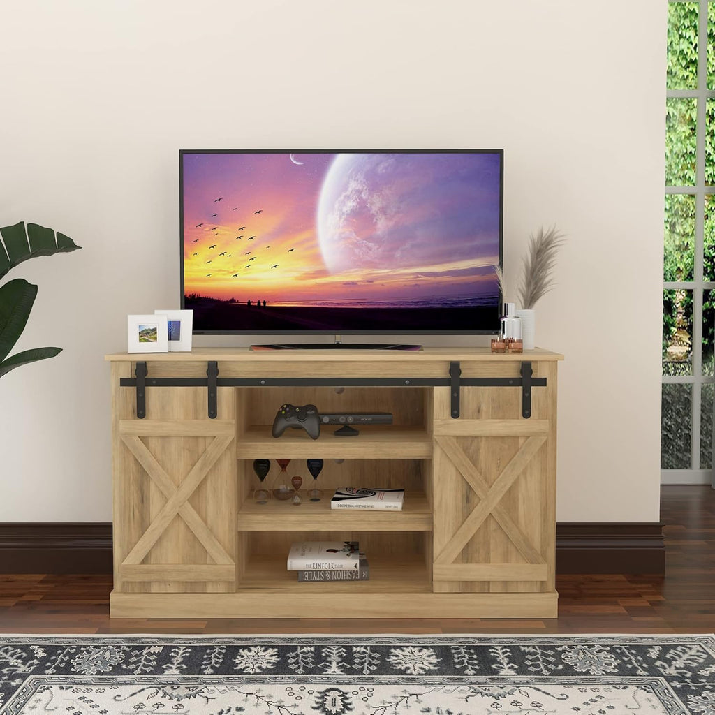 Modern Farmhouse Sliding Barn Door TV Stand up to 60 Inches T5722
