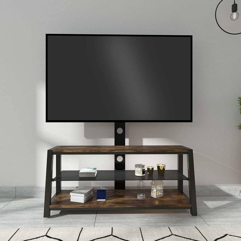 Swivel Floor TV Stand with Adjustable Tempered Wooden Shelves B789