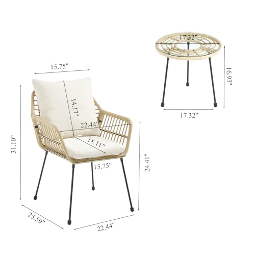 Blue 3 Pieces Upholstered Rattan Patio Bistro Set with Coffee Table U51718