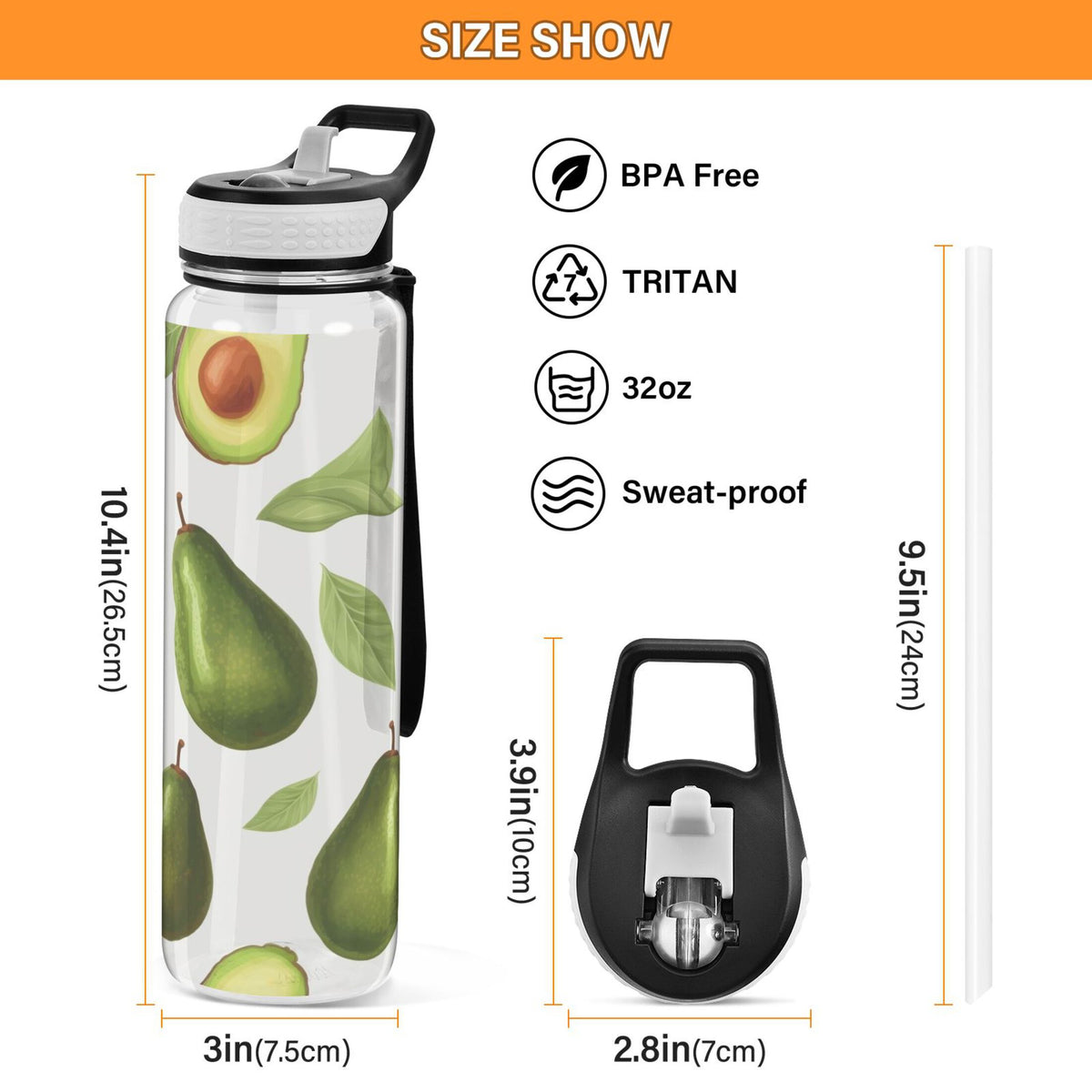 32oz Tritan Clear Water Bottle with Straw H812