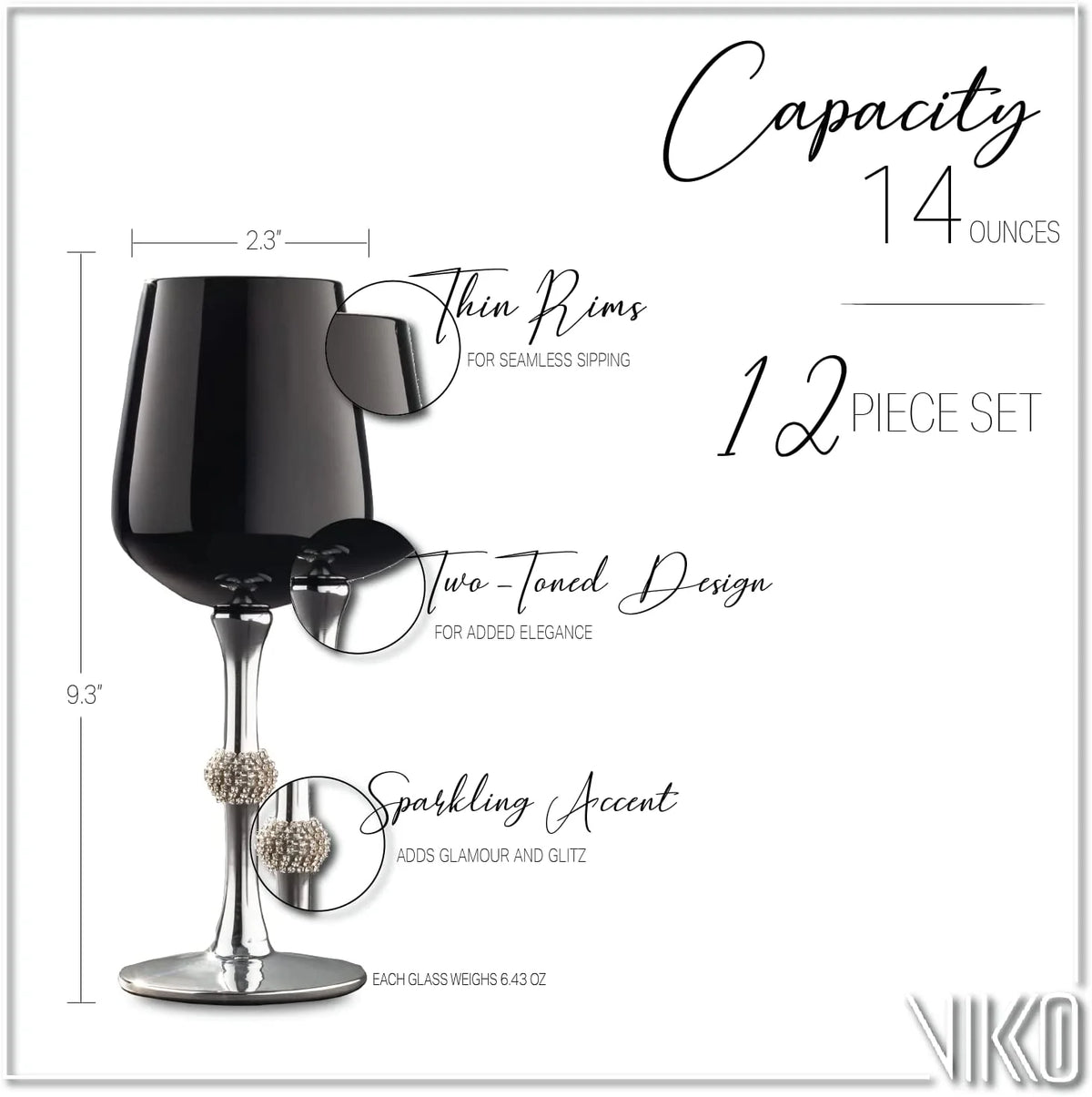 Black Silver Wine Glasses Set Of Twelve C186