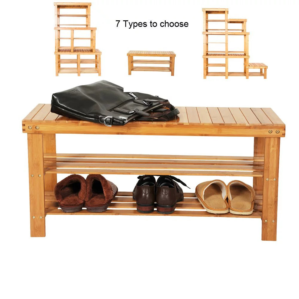 Natural Bamboo Shoe Bench Shoe Rack Organizer C963043