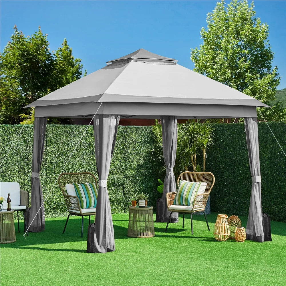 11x11 FT Pop-Up Gazebo with 4 Mesh Sidewalls, Light Gray F7674