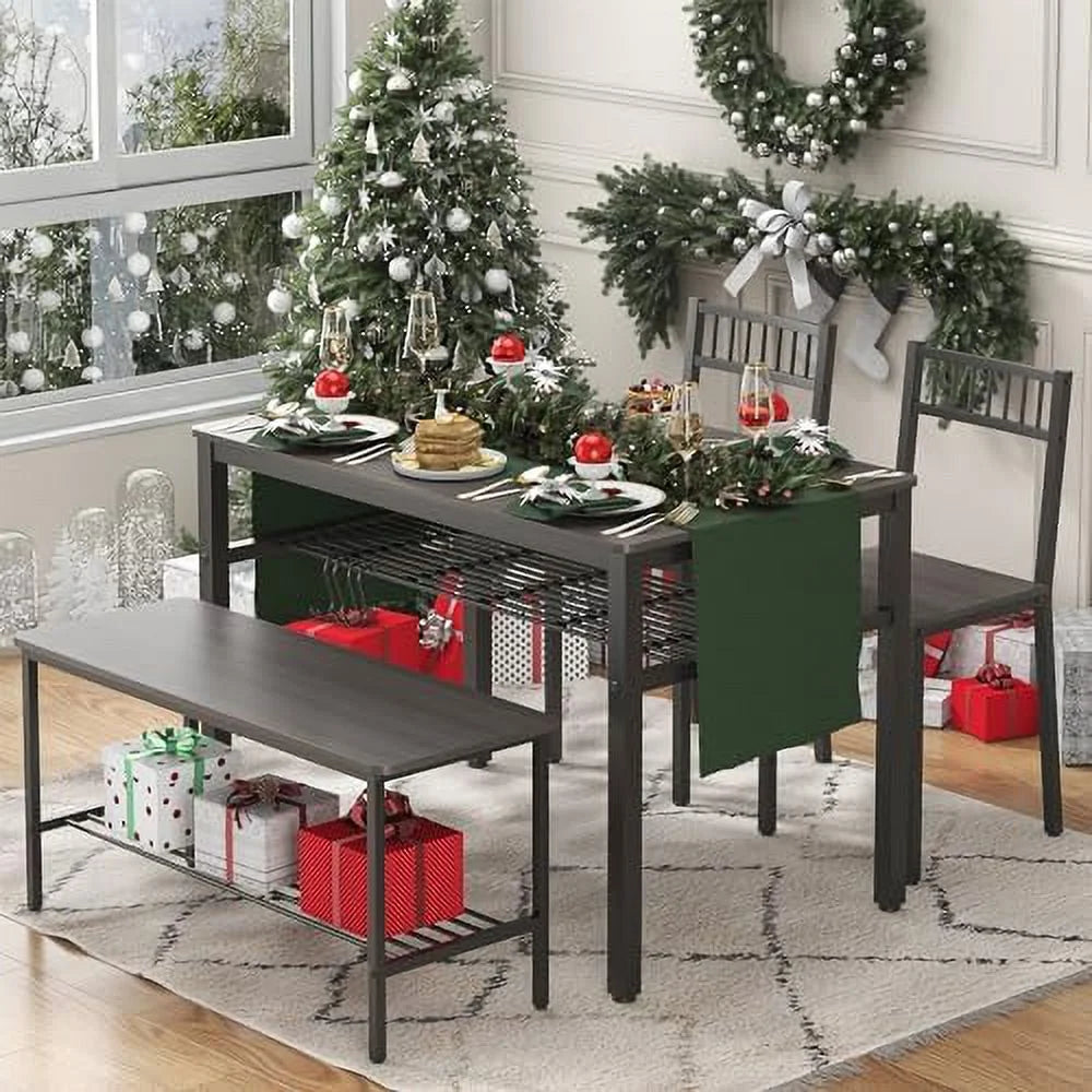 Dining Table Set for 4 with 2 Chairs 1 Bench Rustic Brown A96668