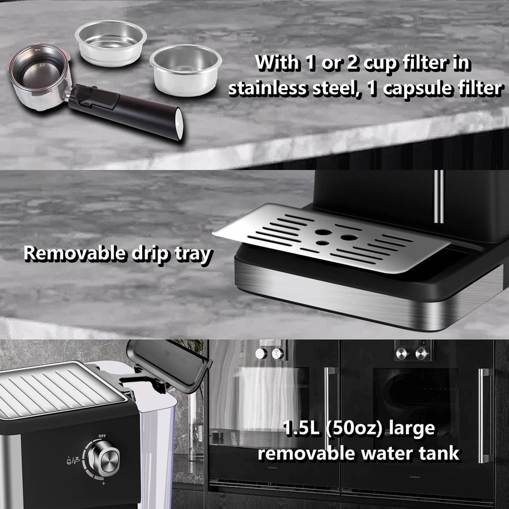 20 Bar Stainless Steel Espresso Machine with Milk Frother M4754