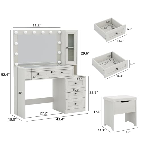 White Vanity Desk with LED Bulbs Y794