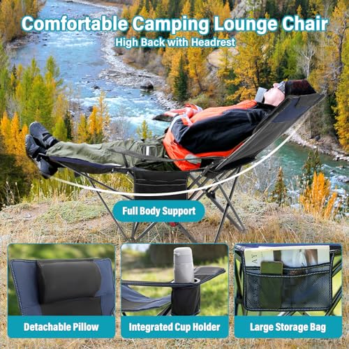 Reclining Camping Chair with Foot Rest, Folding Lounge Chairs, Gray E224