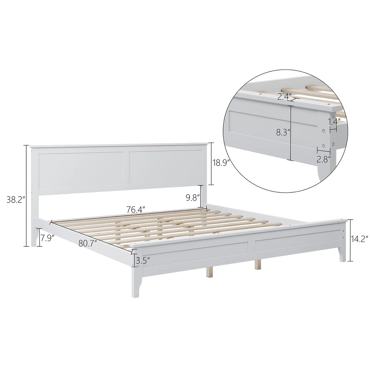 White Solid Wood King Platform Bed J73397