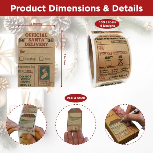 Kraft Gift Tag Stickers, 2 x 3 Inch, Roll of 100 F934