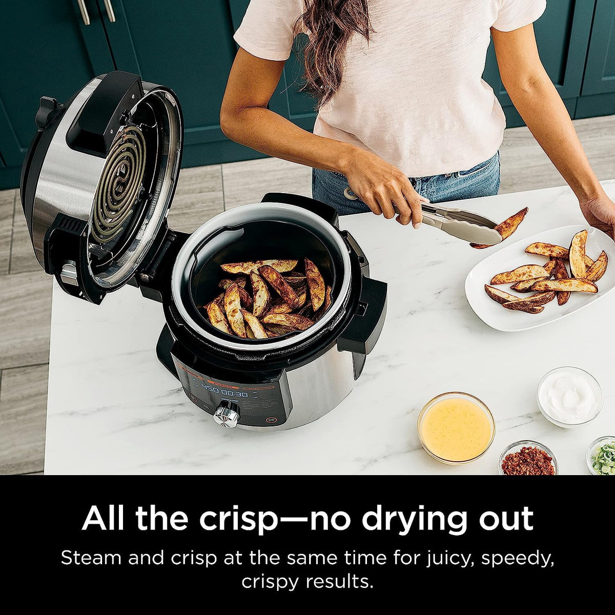 Open Box 8 Qt Pressure Cooker Steam Fryer with SmartLid Silver V925083