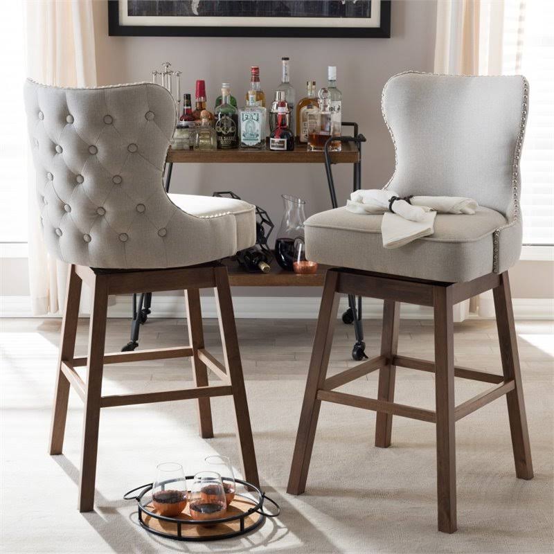 Swivel Barstool in Light Beige (Set of 2) Q76297