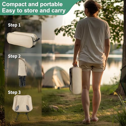 Lightweight Adjustable Folding Camping Chairs with Carry Bag and Side Pockets (Khaki) S38297