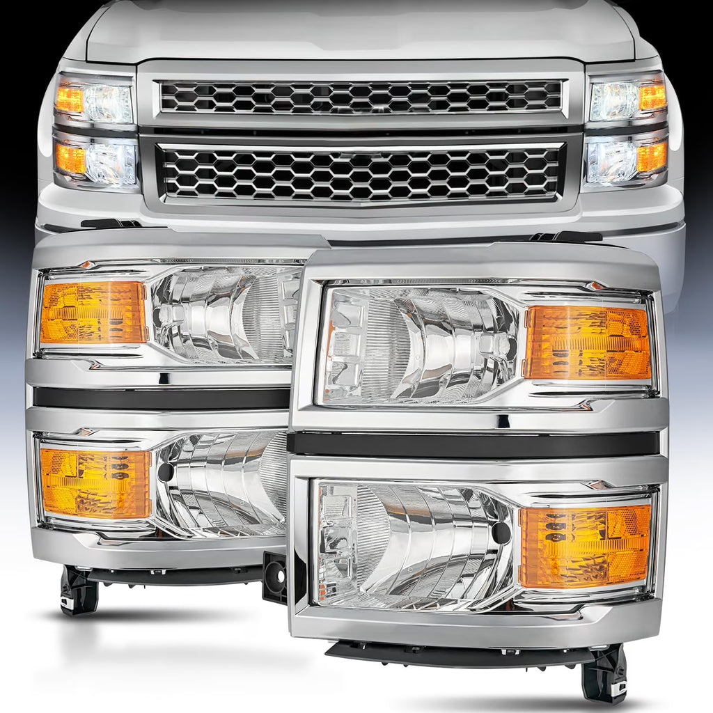 Chrome Housing Amber Reflector Headlight Assembly C163