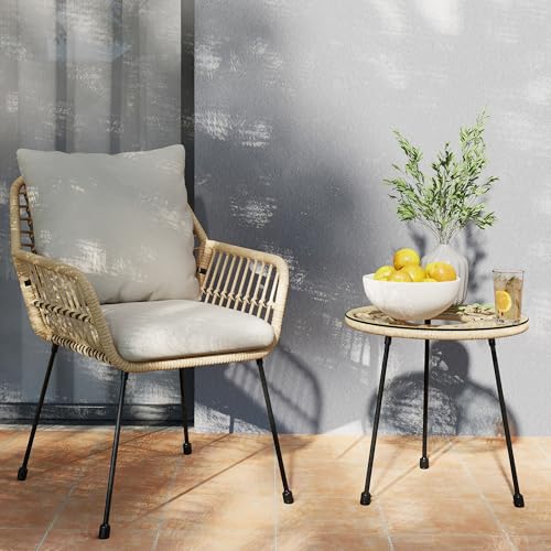 Blue 3 Pieces Upholstered Rattan Patio Bistro Set with Coffee Table U51718