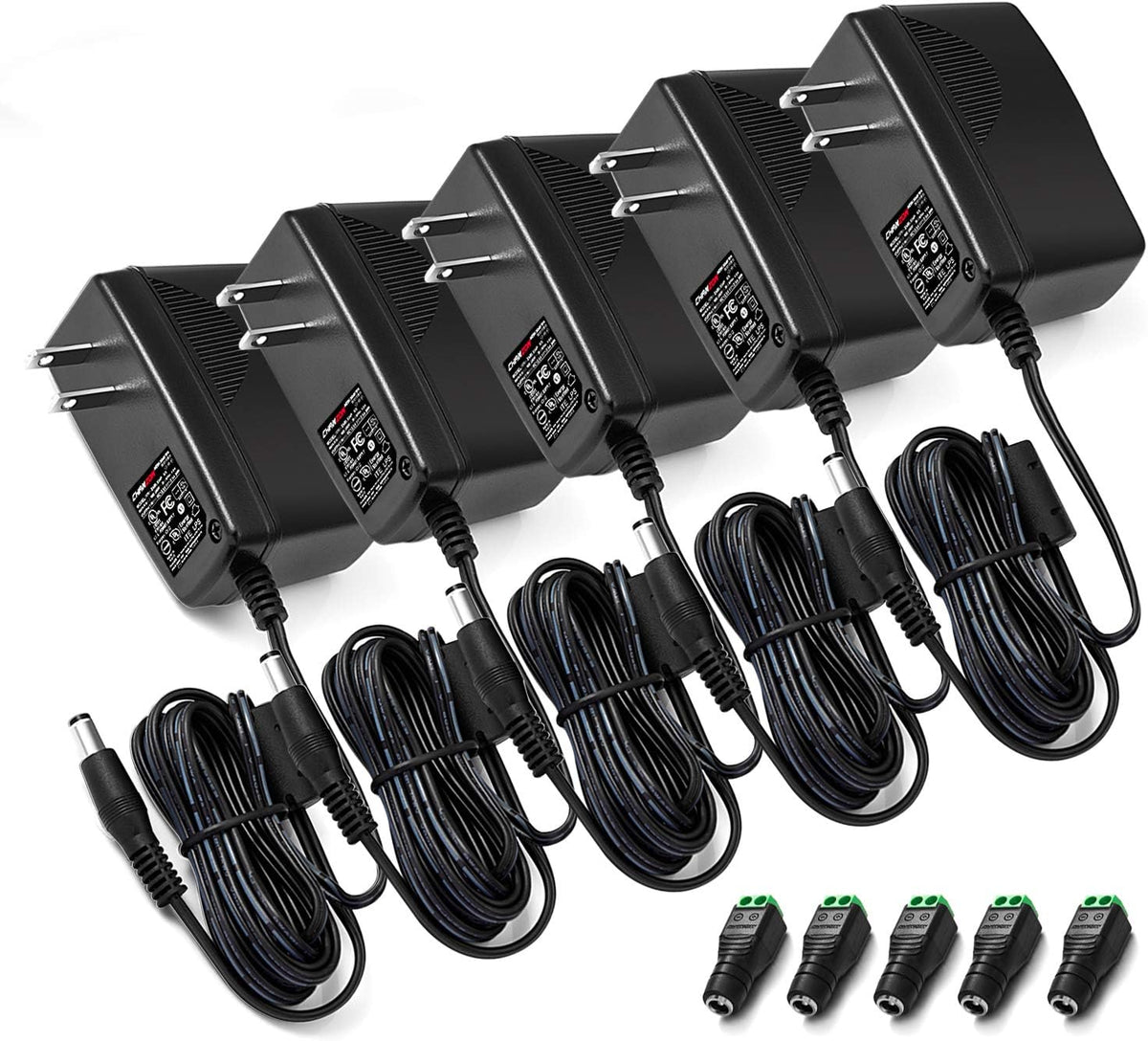 12V 2A 24W AC DC Switching Power Supply Adapter 5-Pack R27343