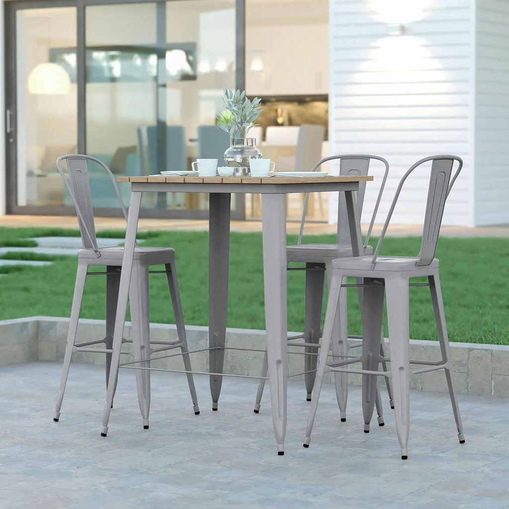 Indoor/Outdoor Bar Top Table Brown Resin Silver Steel F256701