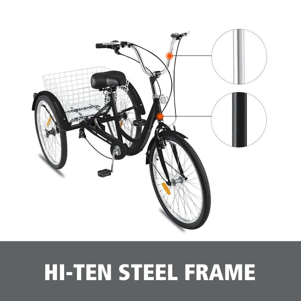 24 1-Speed 3 Wheel Adult Tricycle with Basket A619